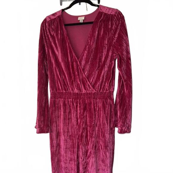 a new day Pink Velvet Long Sleeve Jumpsuit with Elastic Waist - Picture 5 of 8